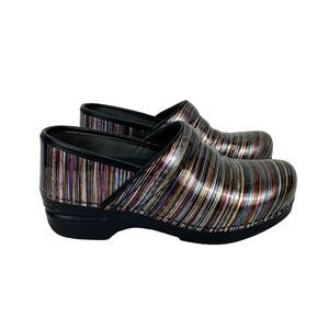 DANSKO Pro XP Clogs Multicolor Striped Comfort Shoes Patent Leather Nurses 37